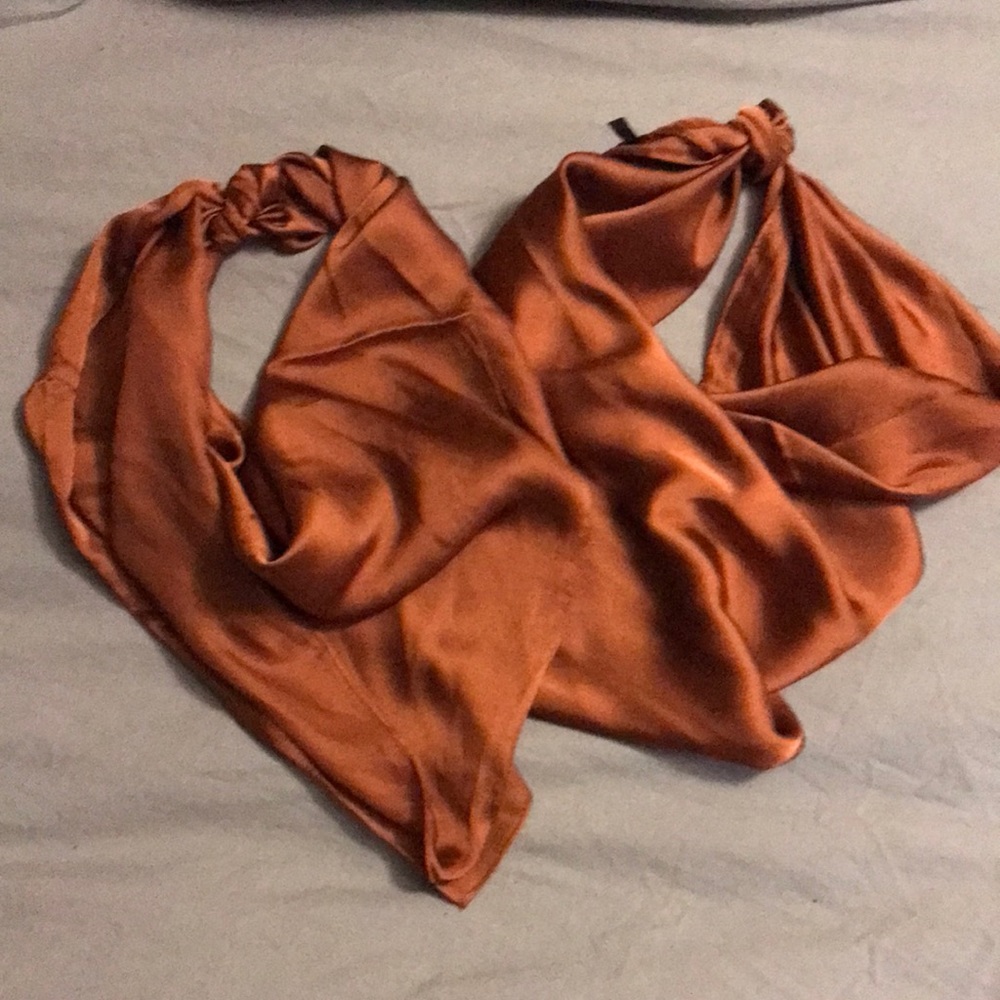 2 - 28x28” brown silk scarves.